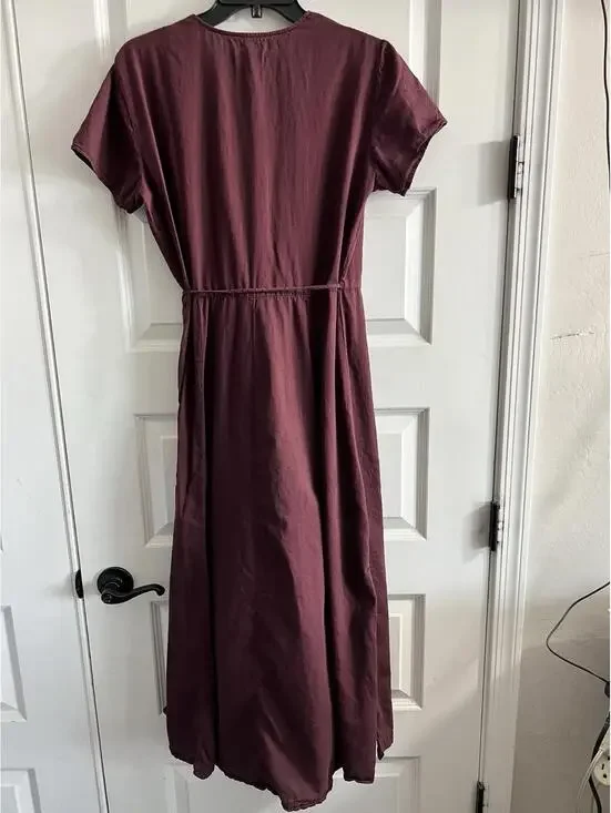 Outerknown Luna Wrap Dress In Plum Women Sz M Organic Cotton Midi Boho - Picture 6 of 9